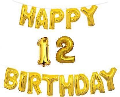 Offer99 Solid Happy Birthday with Number " 12 " Decoration Golden Foil Balloons for Birthday/Party & Decorations Letter Balloon Letter Balloon