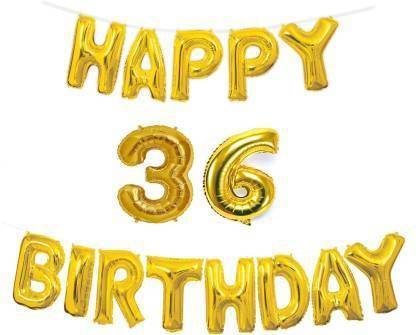 Offer99 Solid Happy Birthday with Number " 36 " Decoration Golden Foil Balloons for Birthday/Party & Decorations Letter Balloon Letter Balloon