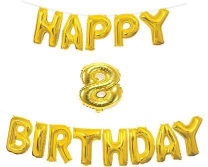Offer99 Solid Happy Birthday with Number " 8 " Decoration Golden Foil Balloons for Birthday/Party & Decorations Letter Balloon Letter Balloon