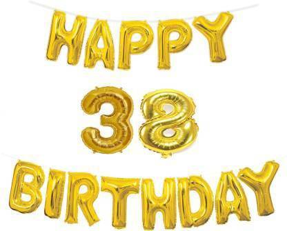Offer99 Solid Happy Birthday with Number " 38 " Decoration Golden Foil Balloons for Birthday/Party & Decorations Letter Balloon Letter Balloon