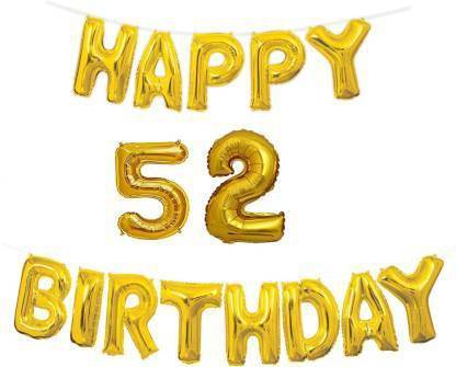 Offer99 Solid Happy Birthday with Number " 52 " Decoration Golden Foil Balloons for Birthday/Party & Decorations Letter Balloon Letter Balloon