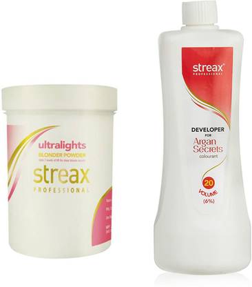 Streax Professional Ultralights Blonder Powder Hair Color Blonder and Developer 20 Vol 6% (1000ML)