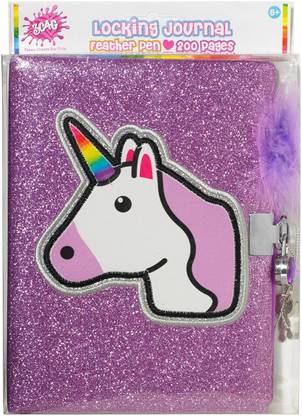 Mirada 3C4G Unicorn Glitter Locking Journal With Feather Pen
