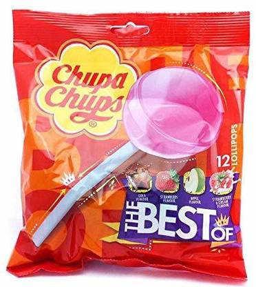 Chupa Chups Lollipops 12's Cola, Strawberry, Apple, Strawberry & Cream Lollipop