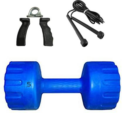 vinto PRO WORKOUT A GRADE 5KG PVC DUMBBELL, 1 POWER HAND GRIP, 1 SPEED SKIPPING ROPE Fixed Weight Dumbbell