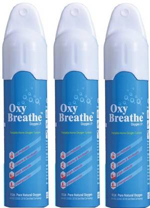 OXY Breathe FDA Approved Portable Home Oxygen (99.5%) System - 9L, 150Puffs (Pack of 3) Portable Oxygen Can
