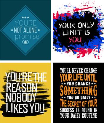 you are not alone motivational Sticker posters for home,office,gym full glue sticker paper ,12x18 Inch ,multi color- Pack of 4 Paper Print