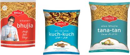 Bikaji Snack Combo Pack - Bikaneri Bhujia 1kg All in one Kuch- Kuch-1kg & Aloo Bhujia Tana Tan- 1kg - Pack of 3