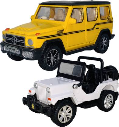 Miniature Mart Made Of Plastic 2 Pc Small Size Indian Open Top Jeep + SUV Car Vehicle Model With Pull Back & Go Action Toys for Kid| Jeep Toy For Boys | Children Playing Toy Car for Babies | Cars For Boys | Use As Showpieces [2 Combo Offer] [Small Size]