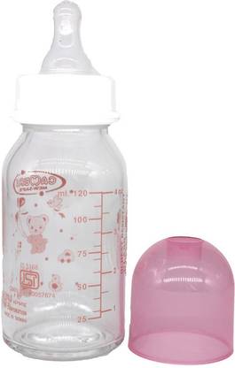 camera Presents Baby Glass Feeding Bottle (120ml, PINK) - 120 ml