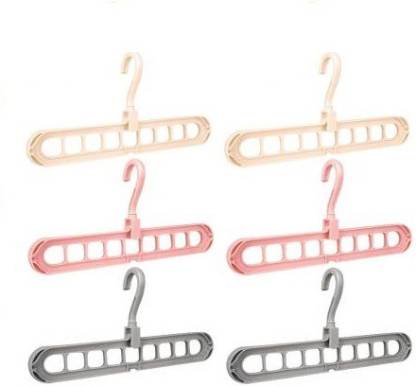 WDS (Pack of 6) Plastic Hanger for Clothes, 360º Swivel Hook - 9-Holes Design Hanger Plastic Pack of 6 Hangers Plastic Dress Pack of 6 Hangers For  Dress