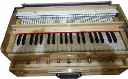 Naad Indian Calcutta Premium Portable Harmonium Standard 3 1/2 Octave Double 2 Reed Set With Bag 3.5 Octave Hand Pumped Harmonium