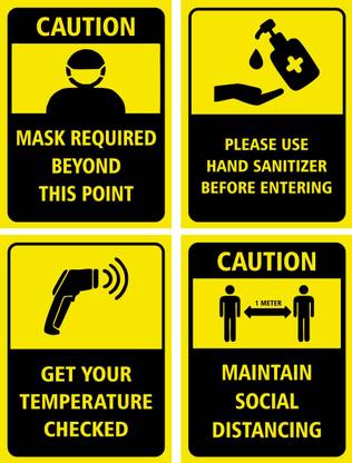 Corona Awareness Posters Set ( Mask Required, Use Hand Sanitizer, Maintain Social Distancing, Get Your Temperature Checked) Canvas Art