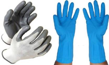 Seebuy SAFETY GLOVES NYLON CUT RESTITANCE INDRUSTRAIL PURPOSE USES RUBBER BLUE COLOUR GLOVES Rubber  Safety Gloves