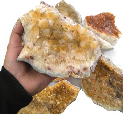 REIKI CRYSTAL PRODUCTS Natural Crystal Citrine Cluster Stone Raw Rough Citrine Geode for Reiki Healing, Vastu Correction, Increase Creativity, Sprituality & Prosperity 1 - 1.5 Kg Approx Decorative Showpiece  -  9 cm