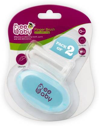 Beebaby Silicone Finger Brush with Carry Case For Baby (Pack of 2) Blue Ultra Soft Toothbrush