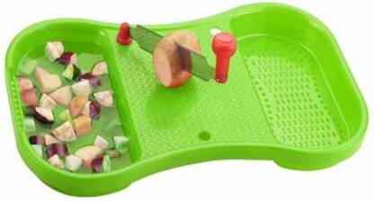 Kitchwish Cut and Wash Chopping Board with Stainless Steel Knife,Vegetable Cutting Board,Fruit Cutting board,Vegetable Cutting Pad Plastic Cutting Board, (Green Pack of 1) Plastic, Stainless Steel Cutting Board