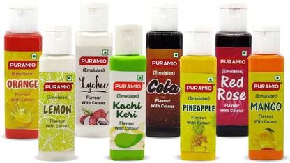 PURAMIO Flavour with Colour (Emulsion), Pack of 8, Mixed Fruit Liquid Food Essence