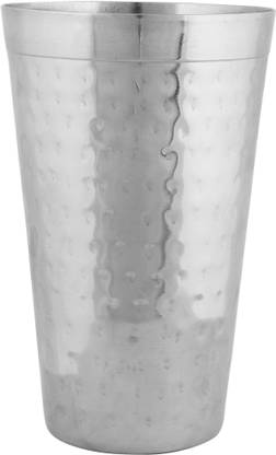 JS Hotelware (Pack of 2) Stainless Steel Hammered Lassi Glass Glass Set Water/Juice Glass