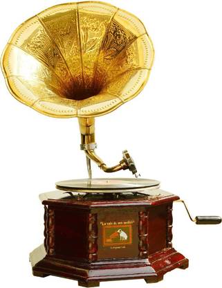 KGN Art Gramophone original player carved recorder HMV vinly 78 rpm recorder Wooden, Brass Gramophone