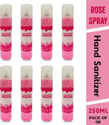 sanifid Rose  Spray, Kills 99.9% Germs Instantly, 70 % Alcohol Based, Virus Protection Spray bottles (8x250ml) Sanitizer Spray Bottle