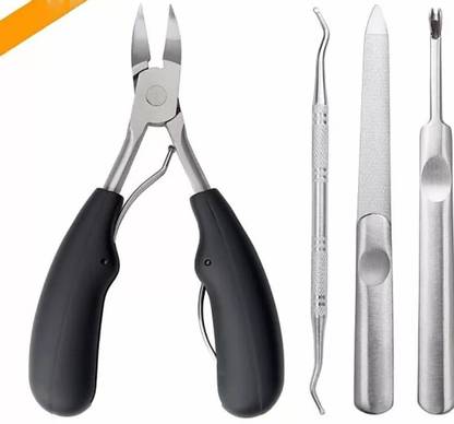 LOWPRICE 4Pcs Ingrown Toe Nail Clippers Tool Set, Stainless Steel Professional Ingrown or Thick Toenails Trimmer, Nail Clipper, Cuticle Fork, Nail File, Nail Cleaner Tool
