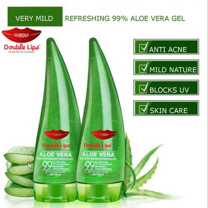 DOUBLE LIPS Aloe Vera Gel 99% Pure Soothing Aloe Vera Gel (Pack Of 2)
