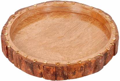manzees Wooden Rounded Beautifull Tray, Handcrafted Serving Tray ( Size - 26*26*3cm ) Tray