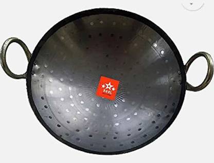 BRRL BRRL Iron Kadai Lokhand Loha Hand Hammered Kadhai Heavy Cooking Pan, 12''/31 cm Black Kadhai (Iron) Kadhai 31 cm diameter 2 L capacity