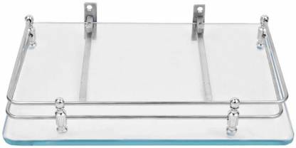 VicTac Glass Chrome finish Set Top Box Wall Shelf / Stand with Wall Brackets (12 X 8 Inch, Transparent) Glass Wall Shelf