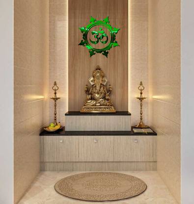 SUDARSHAN DESIGNS 22 cm Acrylic Decorative Om 3D Acrylic Mirror Wall Sticker (Green) Self Adhesive Sticker