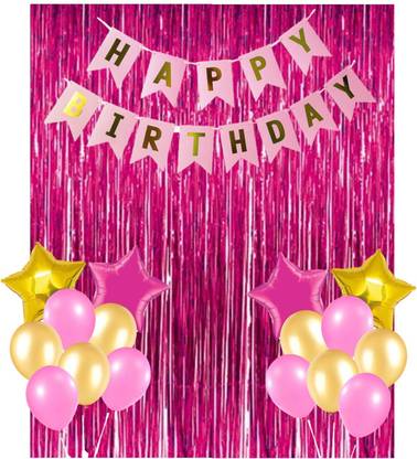 Bash N Splash Solid Pink & Gold Happy Birthday Party Decoration Pack with Star Balloon (Pack of 27) Balloon