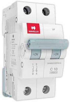 HAVELLS  DHMGCDPF010 PVC Plastic 10A MCB DP C Curve (White,Pack of 1) DHMGCDPF010-PK1 MCB