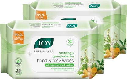 Joy Pure & Safe Sanitizing & Germ Protection Hand & Face Wipes with Tulsi, Turmeric & Tea Tree