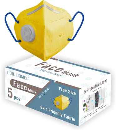 Doil Domec N95 Respirator Yellow Mask N95 Filter Respirator Mask Washable Reusable Anti Protection 5 Protection Layer Anti bacterial with Melt Blown Fabric For men,Women,Kids
