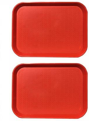swift international Plastic Serving Tray Platter Rectangular Shape Plastic Trays for Drink Breakfast Tea Dinner Coffee Salad Food for Dinning Table Home Kitchen 11x14 Inches Red Set of 2 Tray