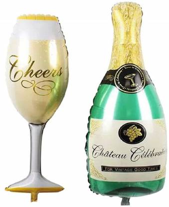 ablegatye Solid ABLEGATE Champagne Bottle (1Pcs, 39inch) and Wine Glass (1Pcs, 39Inch) Shaped Foil Balloons for Party Decorations Balloon