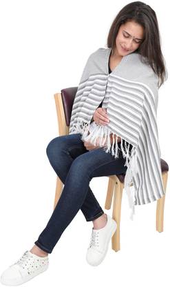 Lula Mom Breast Feeding Shawl, Nursing Cloak, Innovative Shape-Changing Poncho- Stripes (Grey) Feeding Cloak