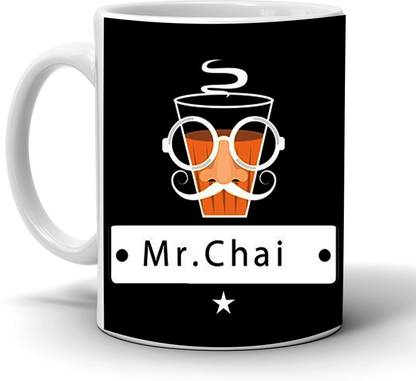 Just Moments Premium Quality Medium Size Ceramic Coffee mug, Quote "Mr. Chai" Printed on both the Sides. Ceramic Coffee Mug