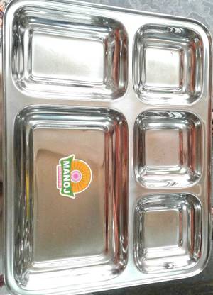MANOJ steel heavy guag 5 in 1 compartment divided square 6 pcs dinner plate Dinner Plate