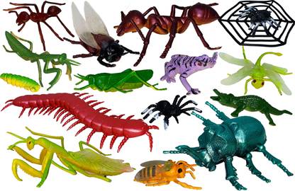Miniature Mart Set Of 15 Toy Insect Bug Action Figure Set - 15 Piece Playset, 15 Unique Sculpts- Giant Insects Educational Toy Playset (Ants, Tarantula, Spiders Etc) Insect Figures, Fun for Pranks or Summer Gift | Kids Insect Learning Toys [15 Pc Combo Pack]