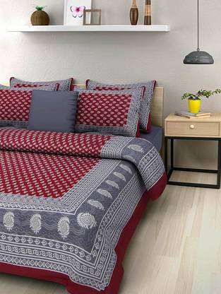 JAIPUR COTEX 120 TC Cotton Double Jaipuri Prints Flat Bedsheet