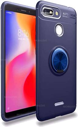 MOBILOVE Back Cover for Mi Redmi 6 | Metal Finger Ring Case Stand Cover with Rubberized Soft Silicone Case