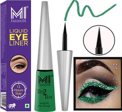 MI FASHION Shimmer Green Liquid Eyeliner Waterproof and Long Lasting Premium Smooth Brush Perfect Cat Eyes 4 ml