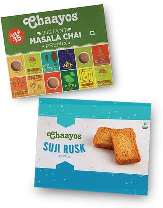 Chaayos Instant Tea Premix - Masala Regular Sugar + Sooji Rusk Combo