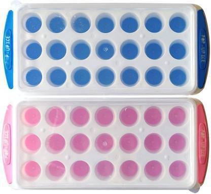 AadyaShoppings Ice Cube Tray with Lid and Flexible Silicon Botton, 21 Cube Trays (Multicolor) -Pack of 2 Multicolor Plastic Ice Cube Tray