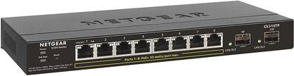 NETGEAR 10-Port Gigabit Ethernet Smart Managed Pro PoE Switch (GS310TP) - with 8 x PoE+ @ 55W, 2 x 1G SFP, Desktop, Fanless Housing for Quiet Operation, S350 Series 8 Ports 100 Mbps Smart Network Switch