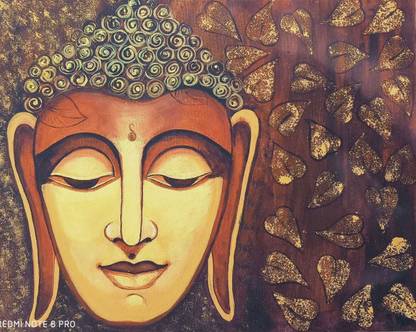 SANC ACRYLIC BUDDHA BROWN LEAF CANVAS PAINTING 16X20 Canvas 20 inch x 16 inch Painting