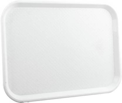 Everbuy Premium Quality High Raised Edges Rectangular Plastic Serving Tray ,Set Of 2 (White) Tray