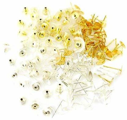 TAAJ Jewellery Making Earring Rubber Push Lock with Clear Plastic Stud Gold & Silver (25 Pcs Each)